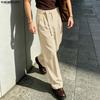 INCERUN Men's Zip-up Waist Casual Pleated Trousers Loose Wide Leg Pants with Belt Slacks