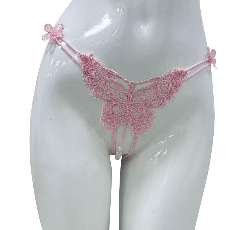 Pure lust panties lace butterfly sexy thong women's open pearl massage transparent panties free of fun