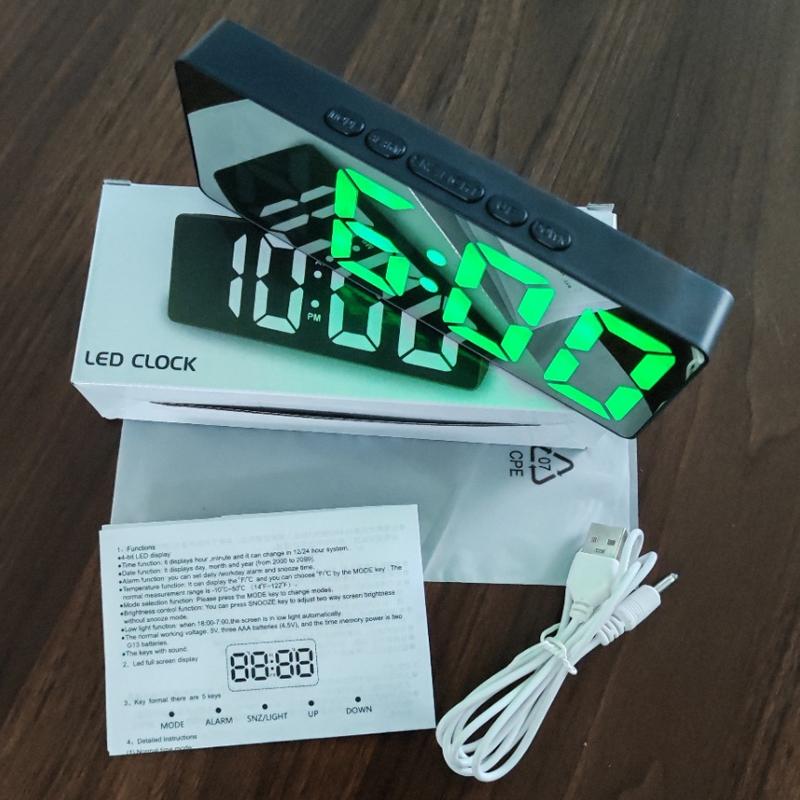 Ceas deșteptător electronic, design silențios, digital, LED, afișaj mare, oglindă, ceas electronic, ceas deșteptător digital, ceasuri cu oglindă LED