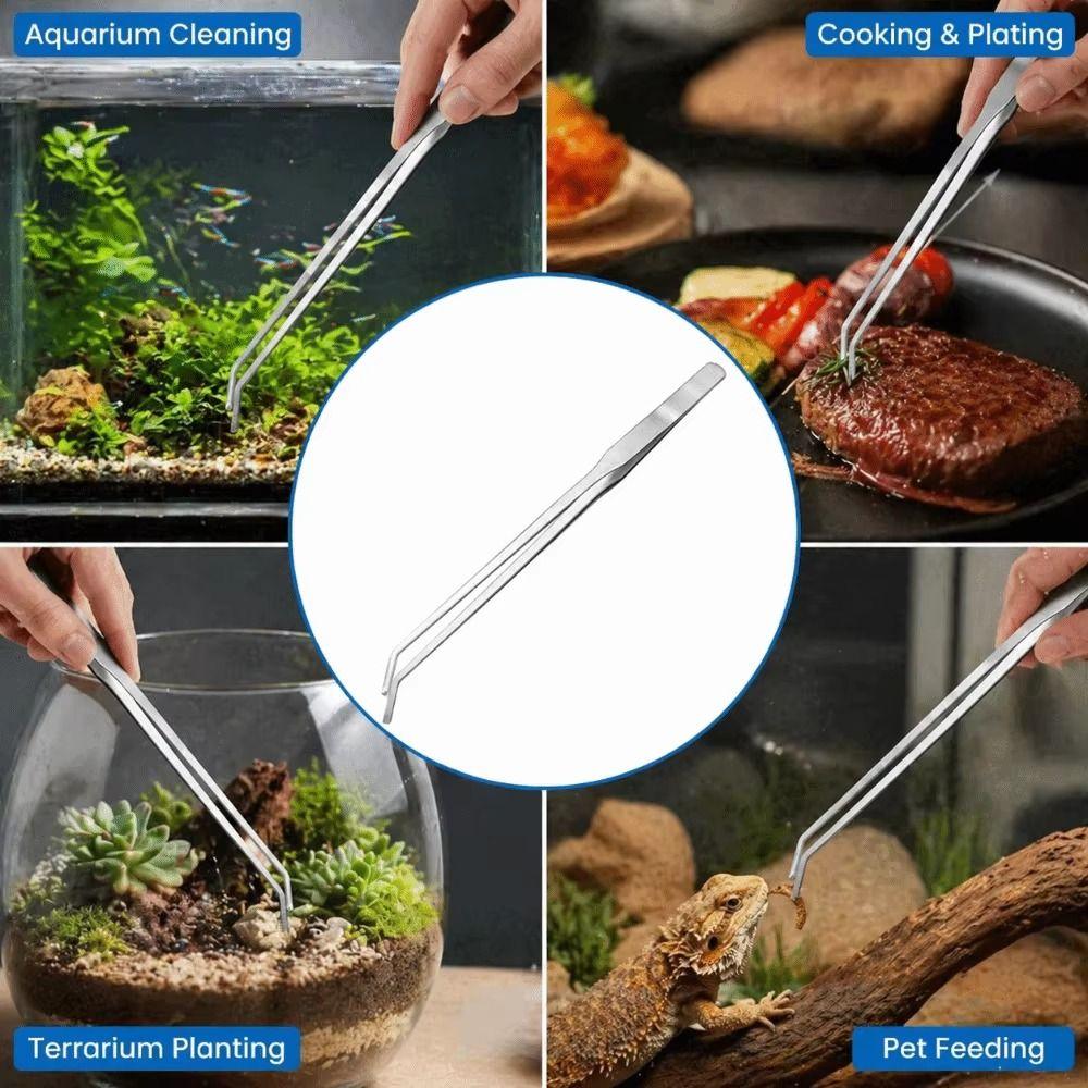 4Pcs Straight/Curved Tips Stainless Steel Tweezers Long Handle Cooking Clamps Bonsai Care