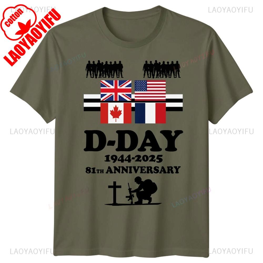 Mens 81st Annivarsary Flags DDay Graphic T Shirts 1944 Normandy Tshirt Summer Woman Man High Quality Cotton Shortsleev