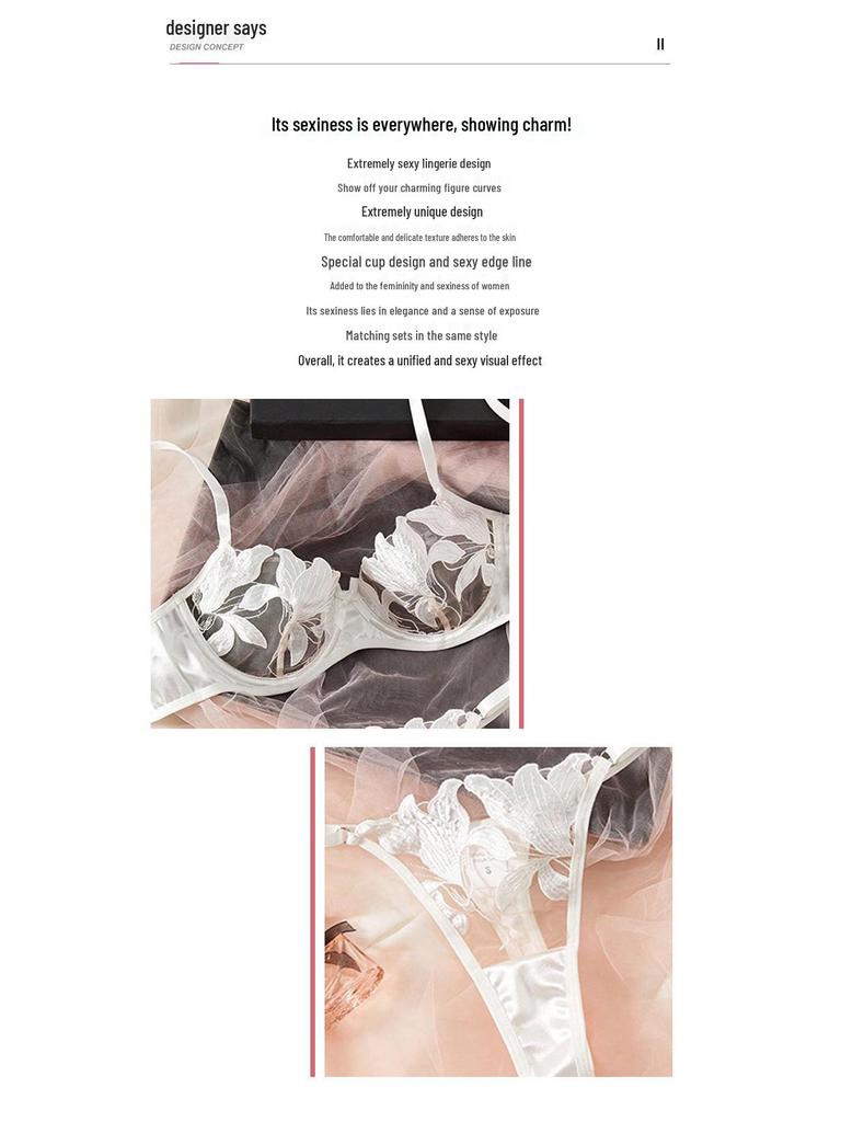 Sweet Lace Embroidered Mesh See-Through Lingerie Set