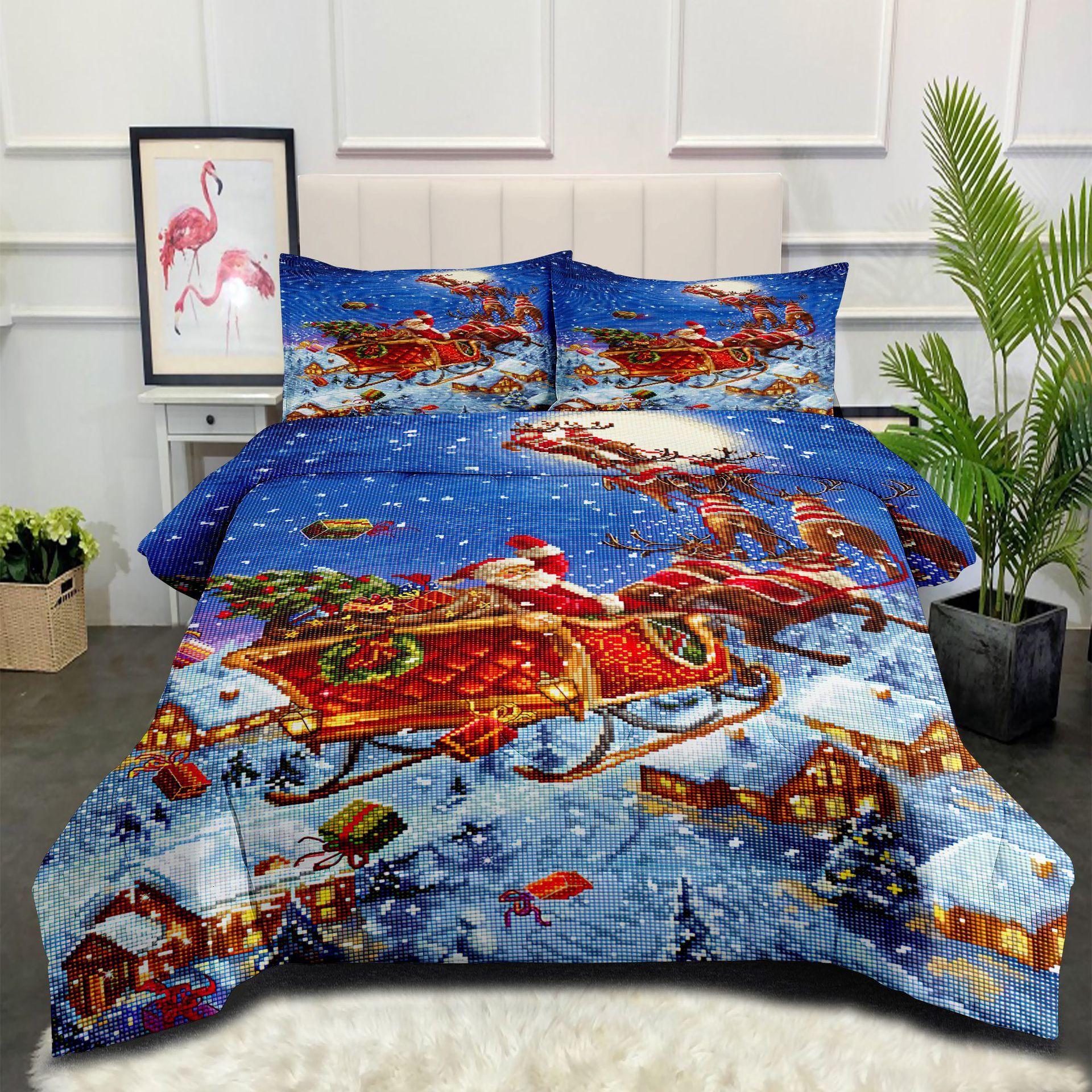 Red Christmas Quilt, Plush Comforter, Kids  Quilt, Microfiber Cotton Digital Print Duvet Cover Set (3-piece) 140*200cm