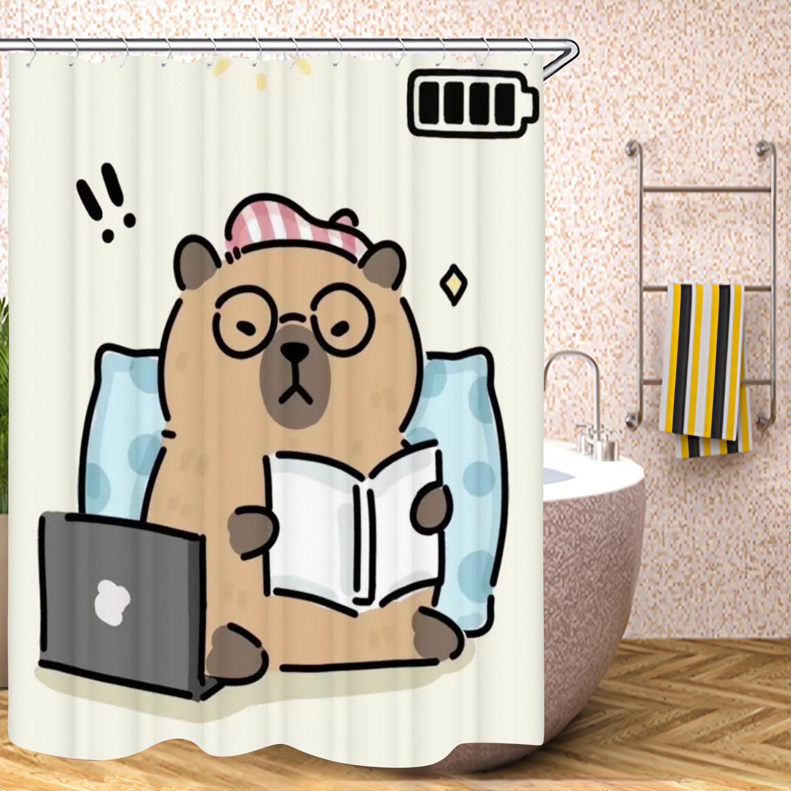 

Capibara Bathroom Curtains Accessories Sets Luxury Shower Curtain Bath & Items Cute Waterproof Funny Anime For Living Room 90x180cm