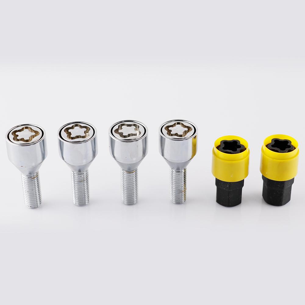 4+2 M12*1.25 High Quality Anti-theft Security Steel Wheel Lock Lug Bolts 28mm Shank Fit Fiat Peugeot Alfa Romeo Seat Citroen