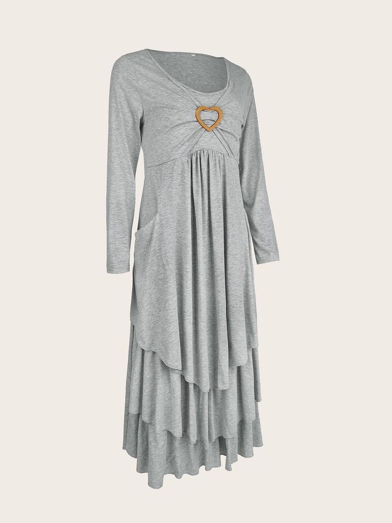 Stylish Heart-Embellished Layered Solid Color Dress