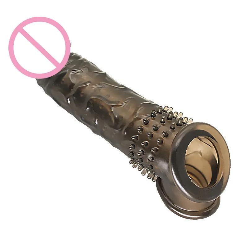20cm Penis Enlargement Sleeve Thicken Penis Extender Reusable Condom  Delay Ejaculation Sex Toys for Men Adult Toys