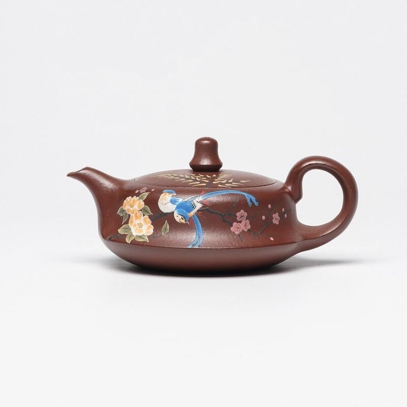 

200ml Elegant Yixing Purple Clay Teapots Handmade Flowers Bird Curve Pot Raw Ore Purple Mud Kettle Zisha Tea Set Tea Services