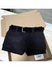 Maillard Style Women's High Waist Suede Plush Shorts with Belt - Coffee Color, Autumn/Winter Slimming Casual Pants