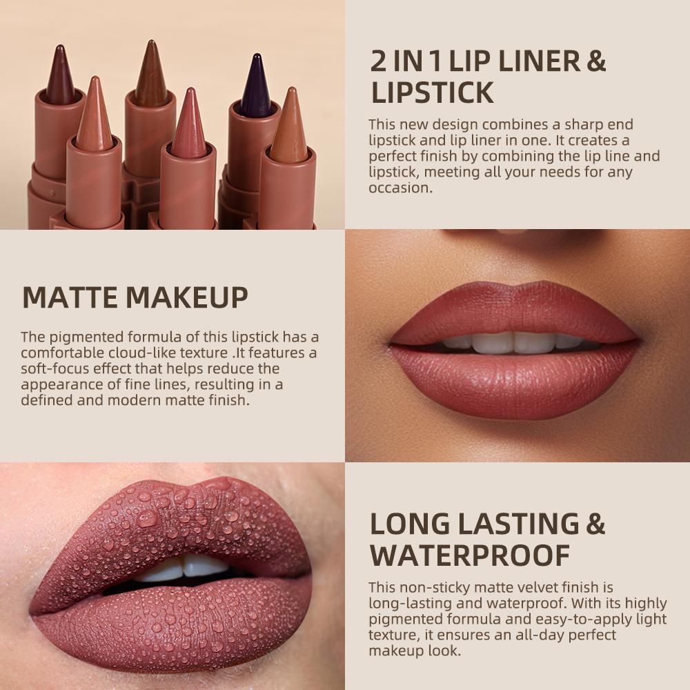 5 Shades Gradient Lip Crayon Matte Velvet Lip Liner Waterproof Non Transfer Smooth Contour Tint Black Brown Long Lasting Daily Lip Makeup Cosmetic