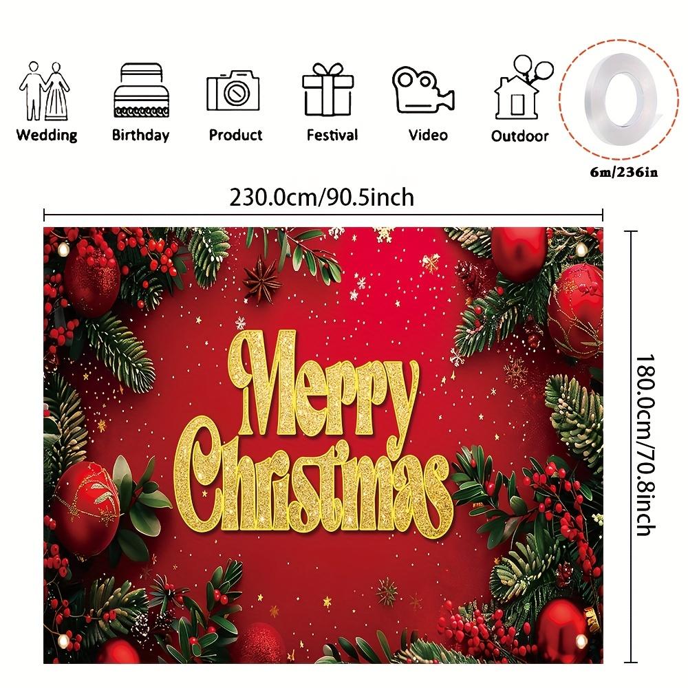 Merry Christmas Banner - Multi Functional Holiday Background Fabric with Festive Red Merry Christmas Pattern