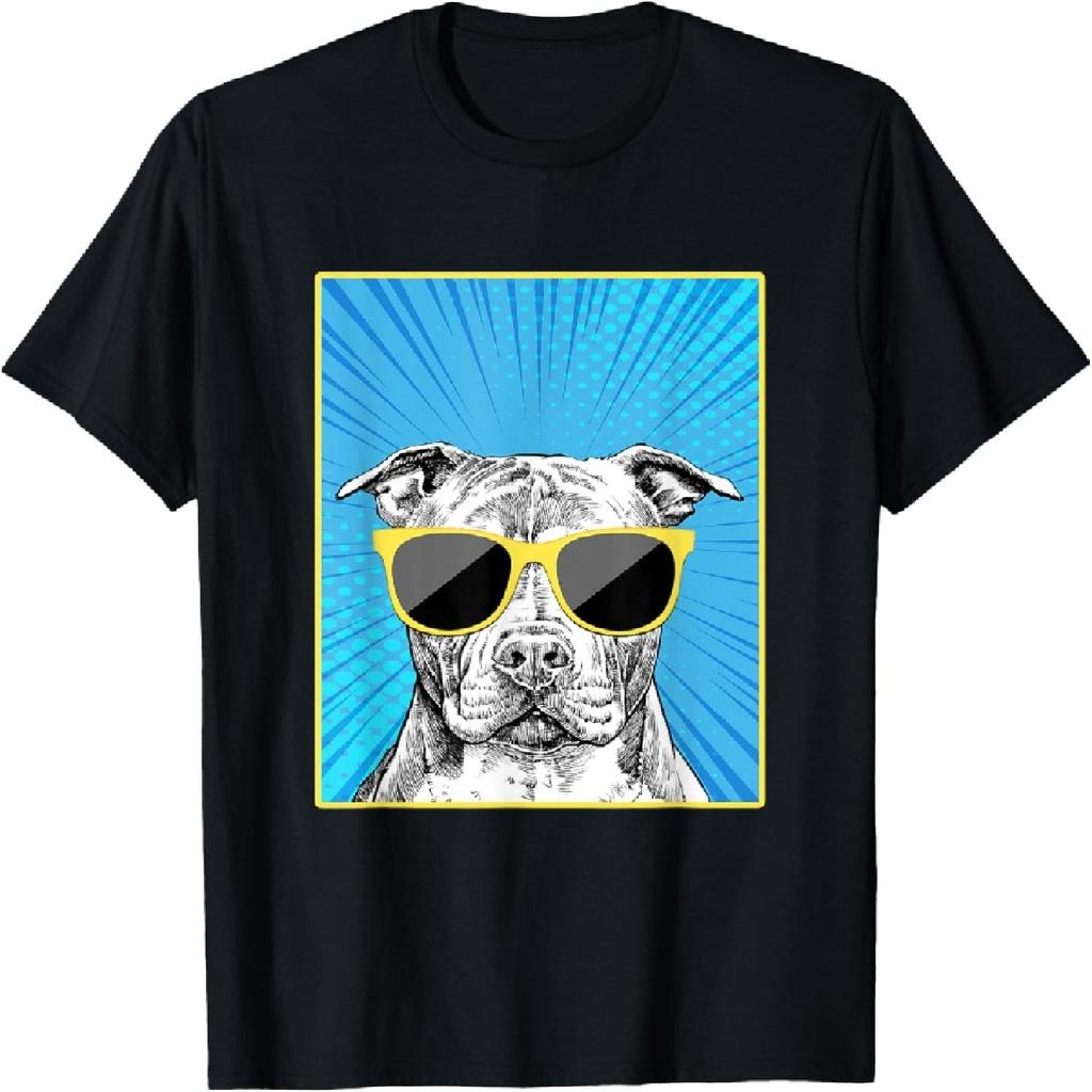 Pit Bull Portrait Pop Art Pittie Dog with Sunglasses T-Shirt
