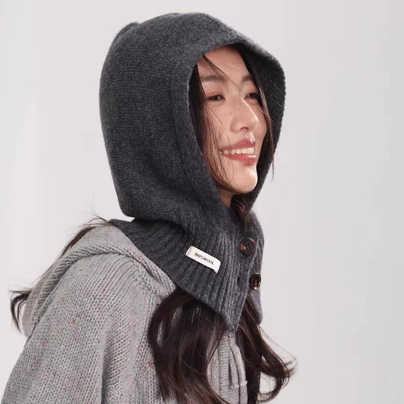 All-wool Balacrafa Cap for Women's Winter Warmth Ear Protection Knitted Woolen Cap and Neck in One Piece