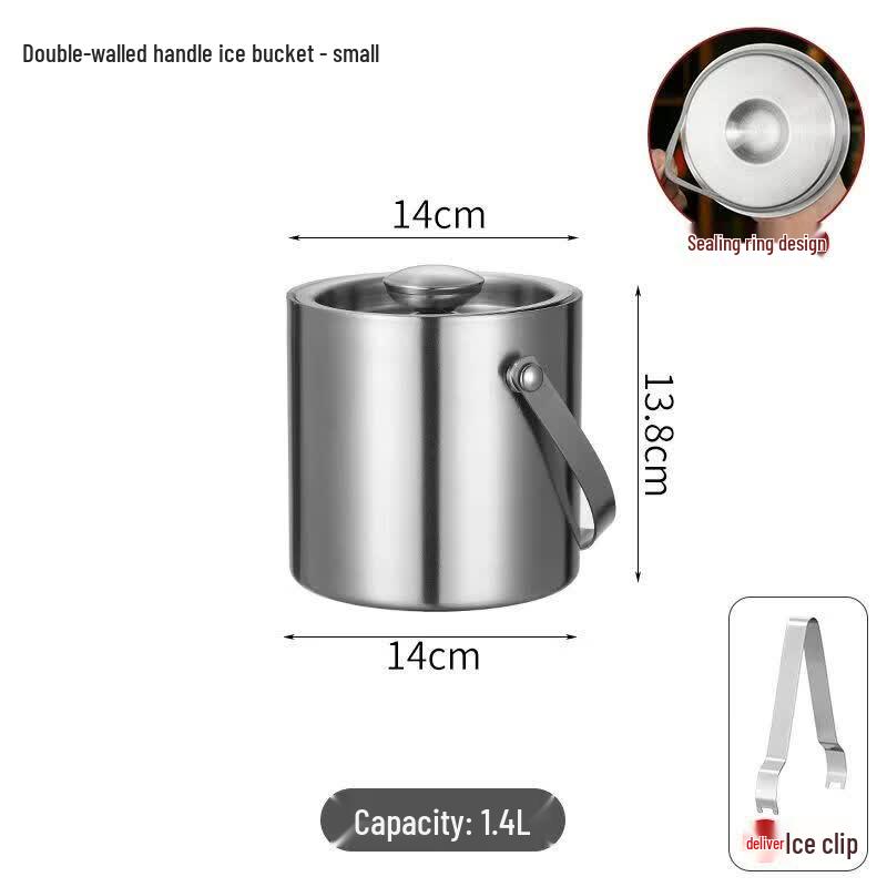 Stainless Steel Double-Layer Insulated Ice Bucket with Tongs