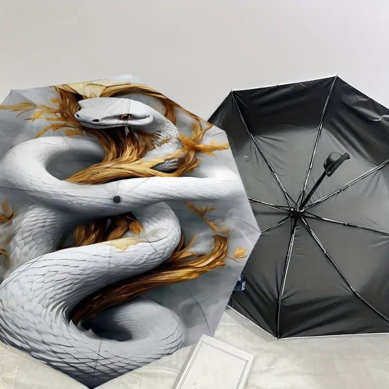 1PC Snake Leaf Umbrella-8-Rib Reinforced Portable Folding Travel Suitable for All Seasons Outdoor Daily Use-J370