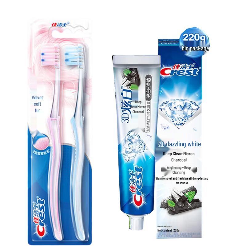 Crest Velvet Soft Bristle Gum Care Toothbrush Twin Pack with 3D White Micro-Charcoal Toothpaste