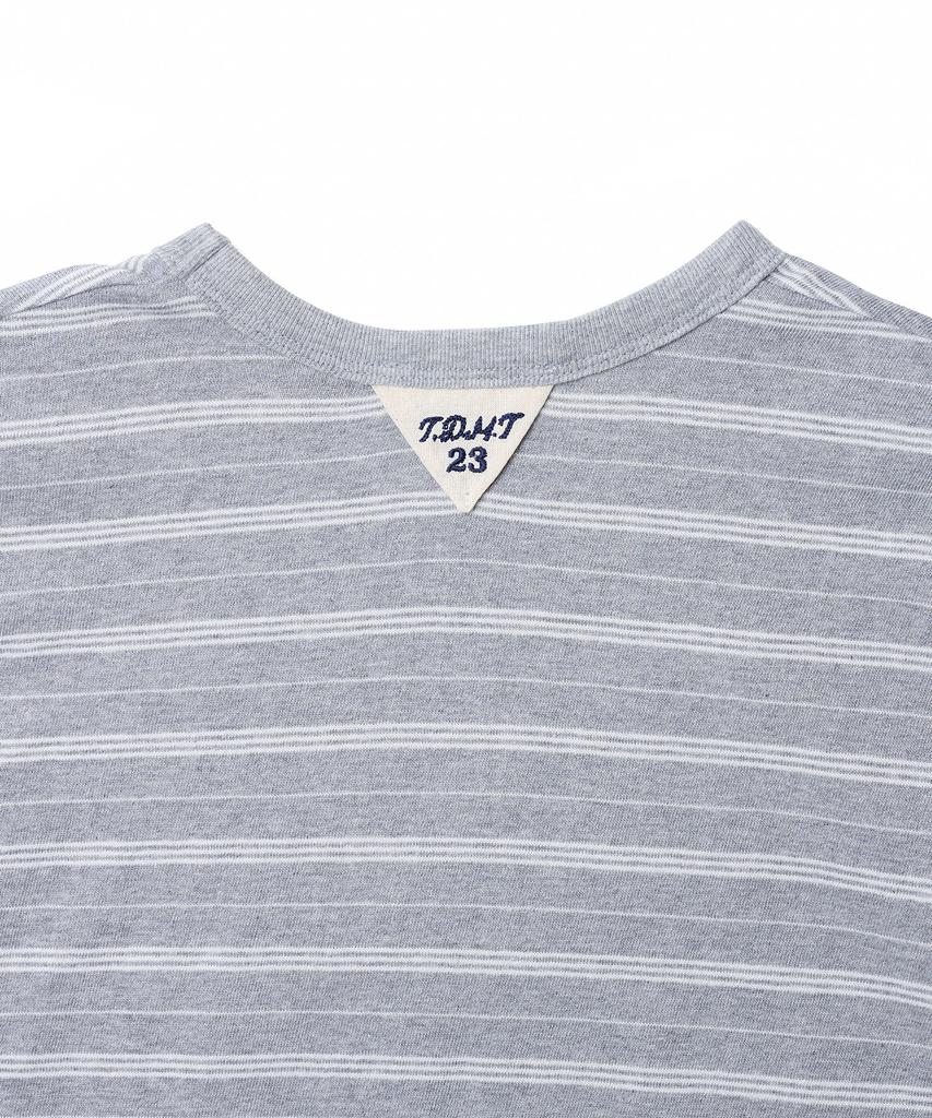 TTUDEMENT 50S Embroidered Striped Semi Over Fit T-Shirt_Melange Gray