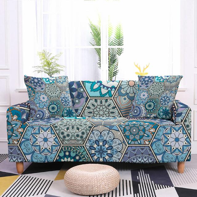 Geometrický potah na pohovku do obývacího pokoje Elastický potah na pohovku Mandala Potisk Stretch Potah Rohový potah na pohovku Křeslo Home Decor