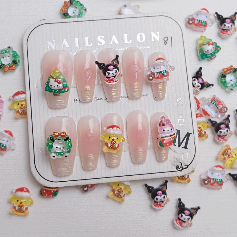 50Pcs Mini Resin Cartoon Christmas Kitten Puppy Christmas Tree Ornaments Jewelry Making Manicure Hairwear Accessories