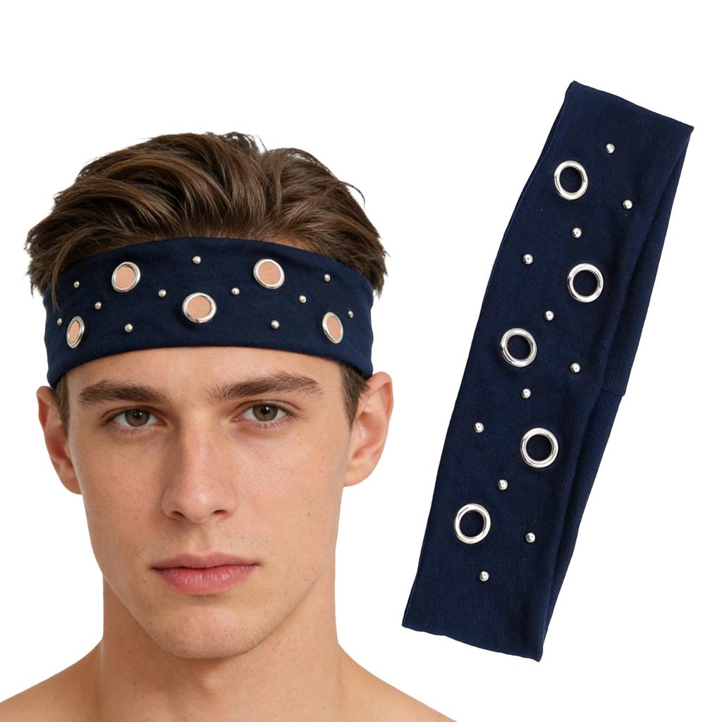 Elastische Punk Metal Oogjes Hoofdband, Unisex Brede Stretch Klinknagel Haarband, Retro Straat Sport Zweet Hoofdband