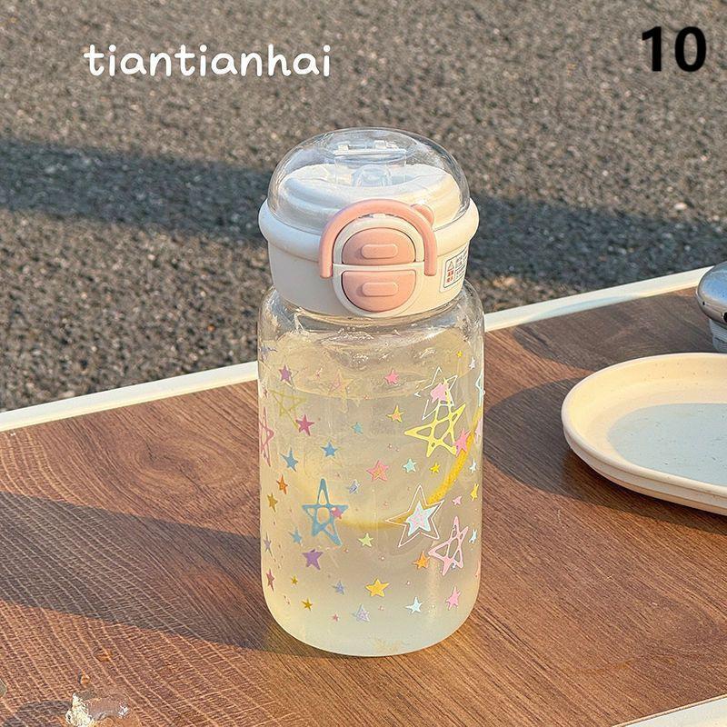 

600 мл Звездная бутылка-тамблер для воды для холодного кофе, сока, чая, милые пластиковые стаканы с соломинкой и крышкой, портативная бутылка для питья