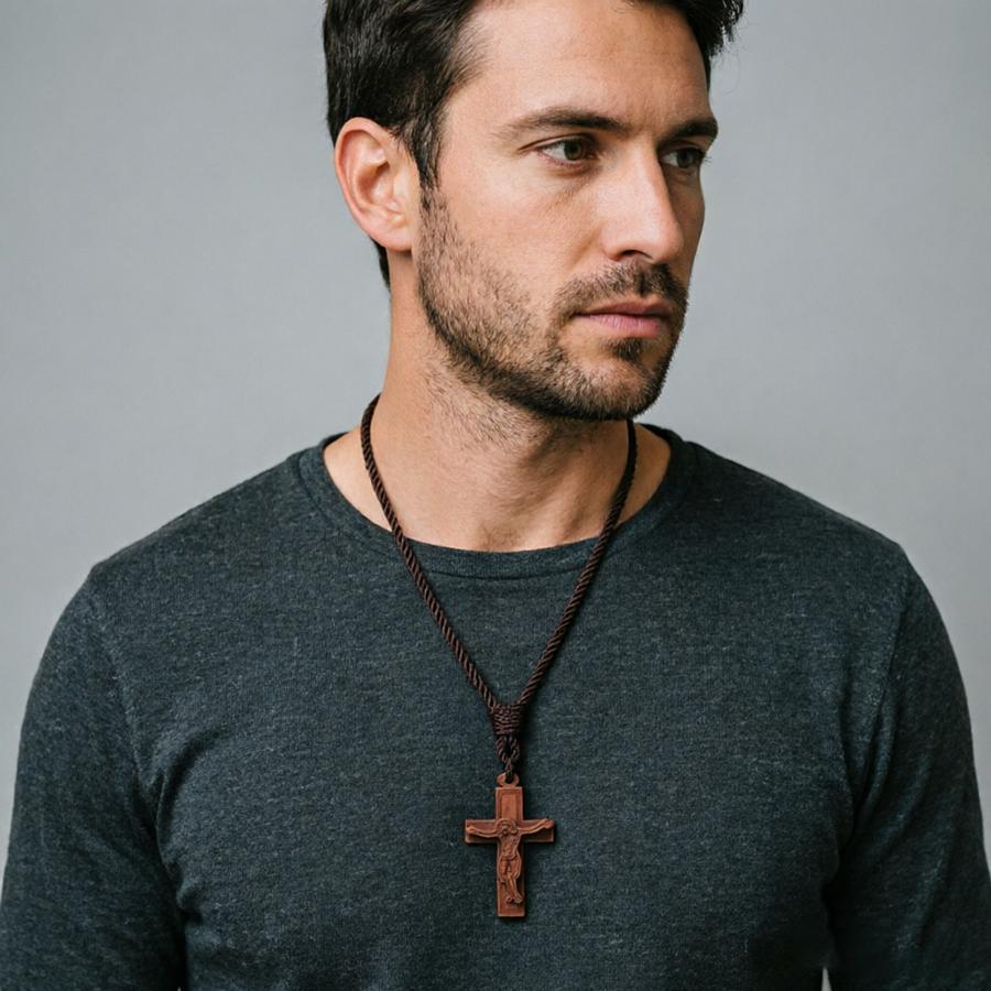 5 Styles Christian Jesus Cross Pendant Necklace Men Premium Selected Dark Brown Rope Chain Meditation Healing Neck Accessories
