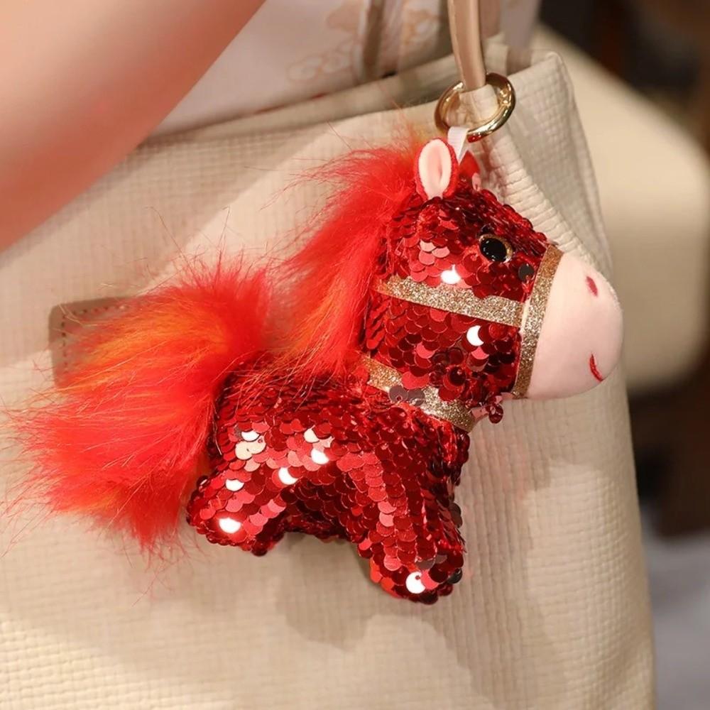 Fabric Material Horse Plush Doll Stuffed Pretty Flashing New Year Mascot Decor  Cultural Display