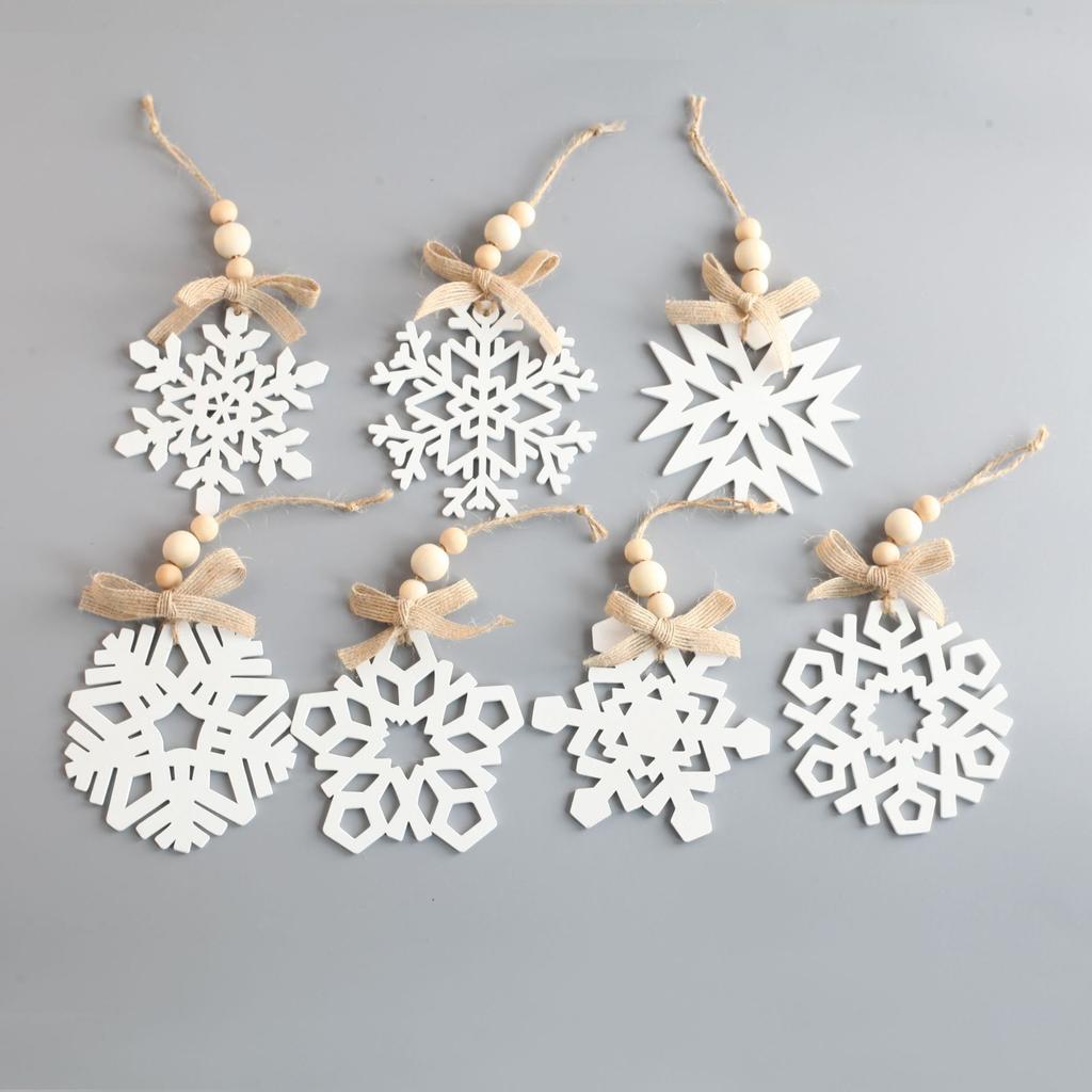 6pcs Wooden Snowflakes Ornaments Christmas Decoration For Home Xmas Tree Hanging Pendant 2026 New Year Holiday Gifts DIY Craft