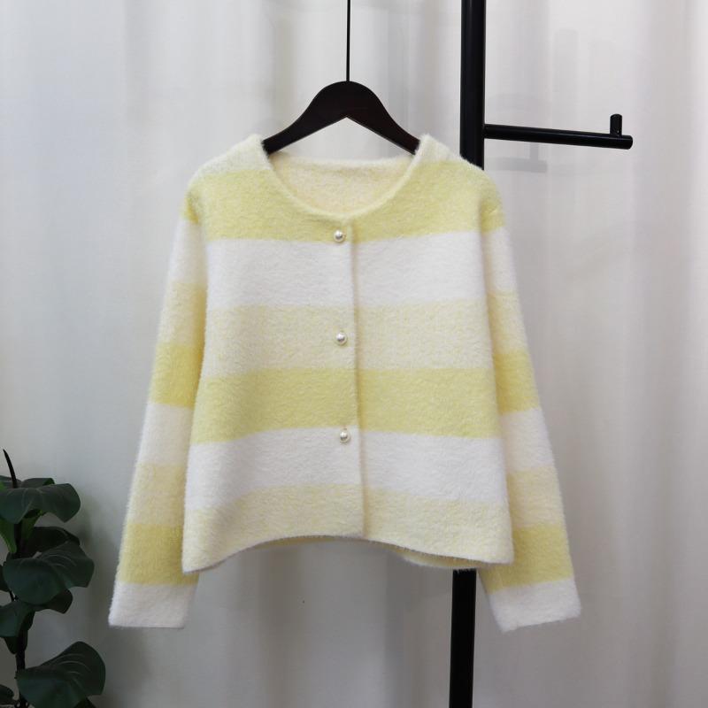 Milk soft waxy imitation mink velvet knitted cardigan women's autumn and winter new loose rainbow striped sweater jacket