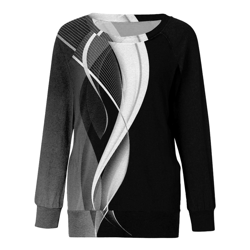 Ladies Fashion Round Neck  Printed T-Shirt Long Sleeve Pullover Sweatshirt Casual Top