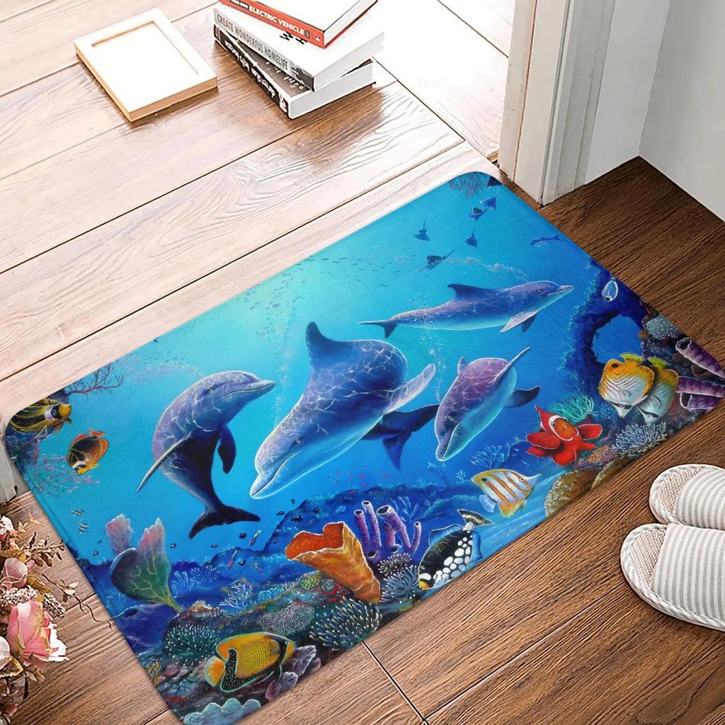 Meeresleben Delfin Teppich Boden Tür Küche Badezimmer Eingang Rutschfeste Matte Schlafzimmer Eingang Foyer Meerestier Fußmatte