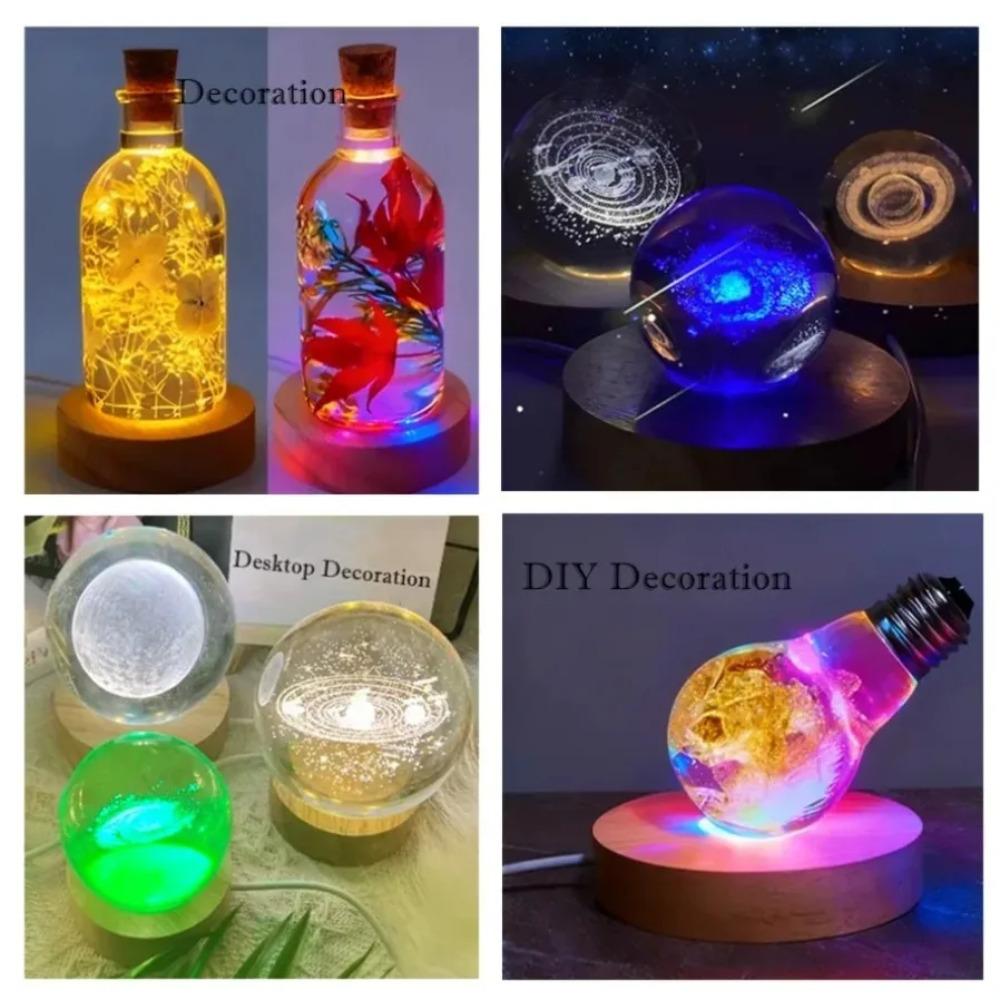 LED Wooden Round Lighted Base Adjustable Colors Changing Display Stand LED chip for Home Illuminate 3D Crystal Glass Resin Art