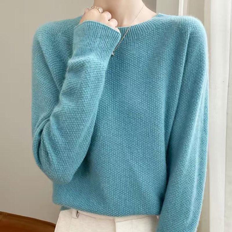 Women's Soft Fluffy Wool Round Neck Sweater - Casual Style for Autumn & Winter 2025