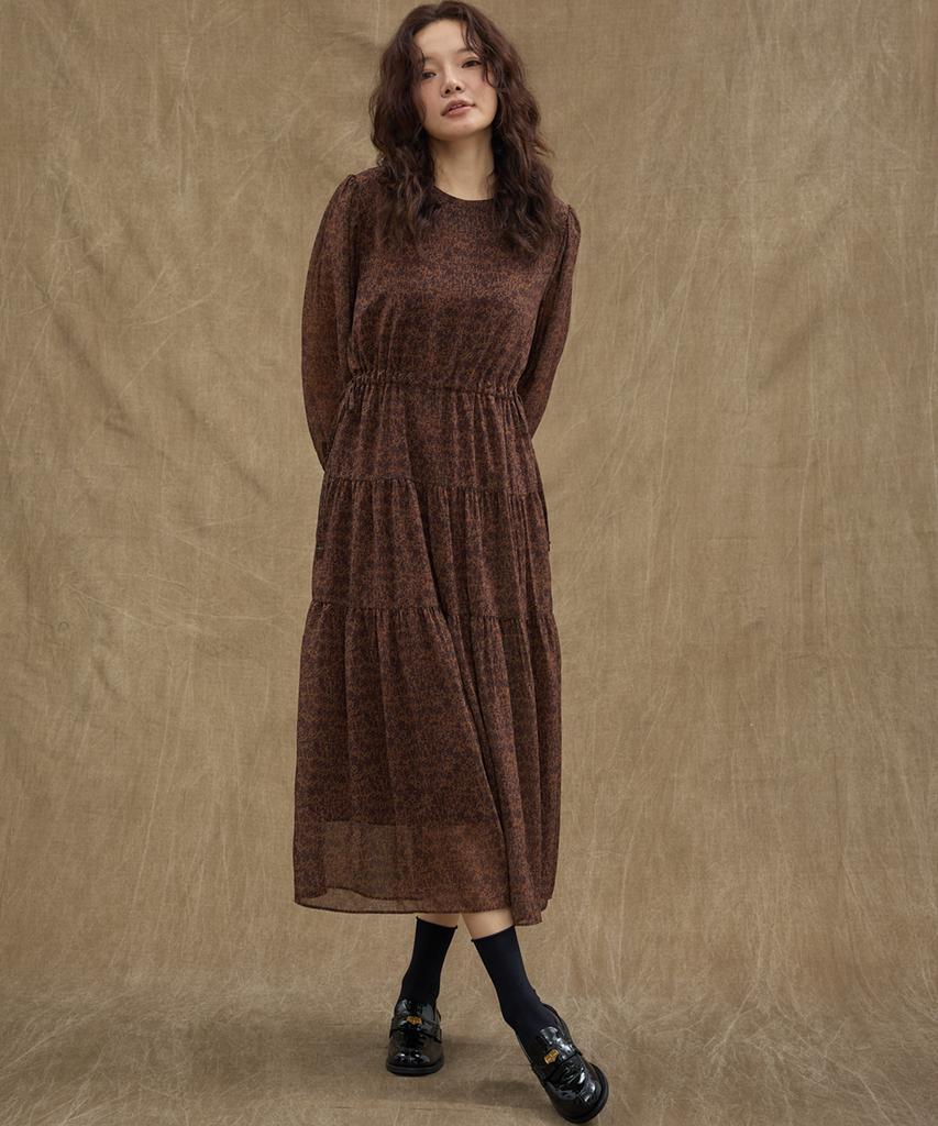 MANAVIS7 Chiffon Leopard Maxi Dress [Brown]