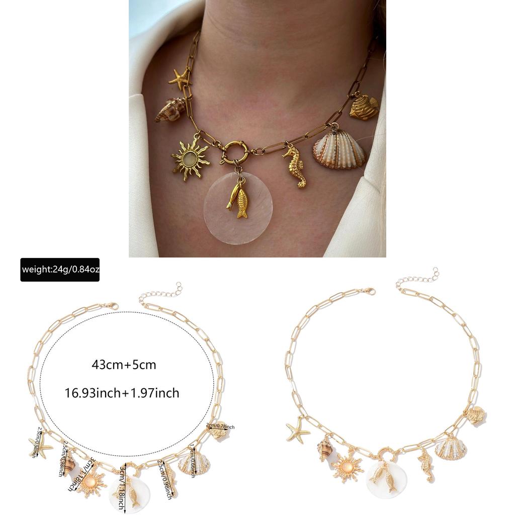 Shell Pendant Necklace With Geometric Design For Beach Fashion