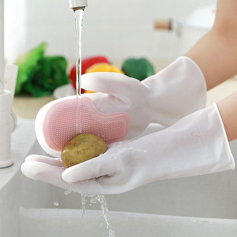 2-in-1 Magic Silicone Dishwashing Gloves, Reusable Rubber Gloves, Home Kitchen Cleaning Tools, Dishwashing, Bathroom, Car