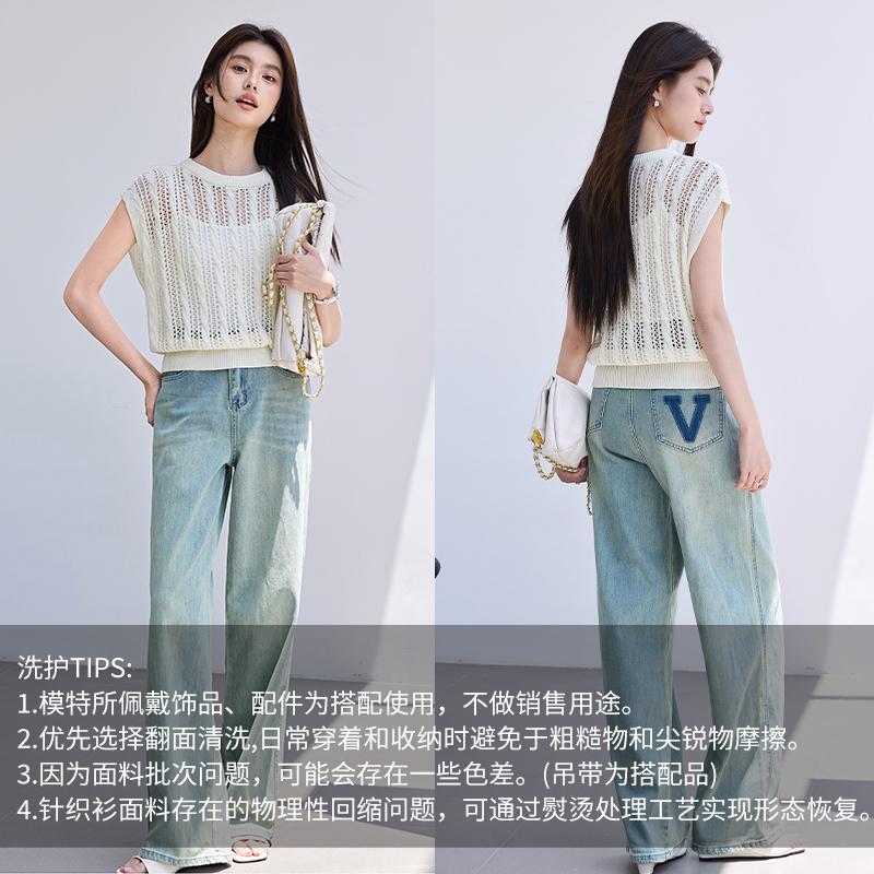 Summer [Light Gap Pleats] Hollow out Fried Dough Twists Knit Shirt Round Neck Sleeveless Blouse with Three Dimensional Texture Overlay
