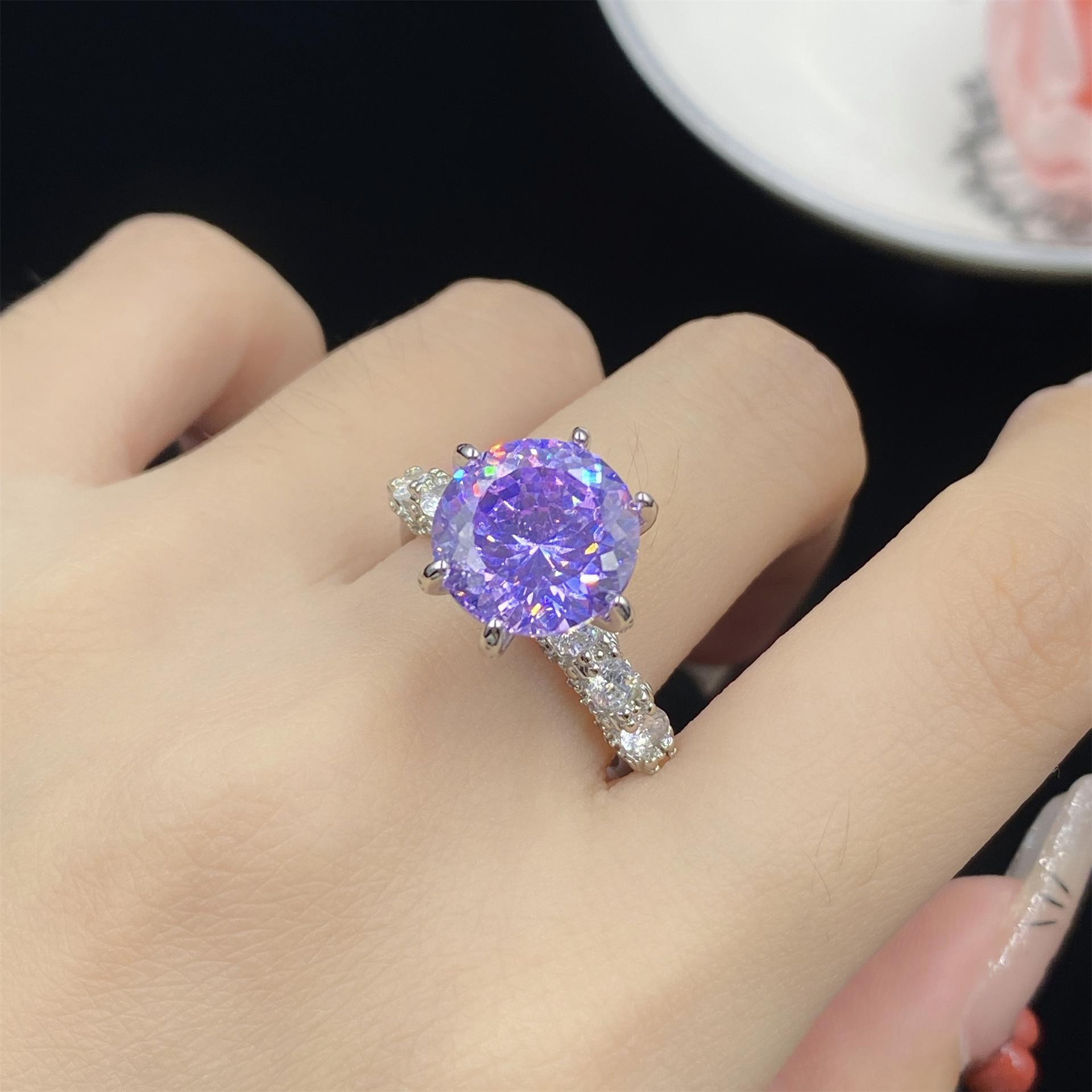 2025 Pink Inlaid Zircon Ring Simple Style Open Ring Fashion Jewelry Accessories розовый