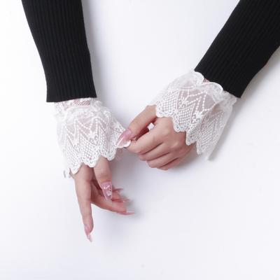 Lace Trim Decorative Sleeves with 3D Collar - Elegant Style