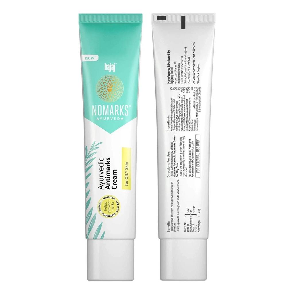 Bajaj Nomarks Crema Ayurvedica Per Rughe, Cicatrici, Macchie Scure & Pelle Grassa 25g X 4