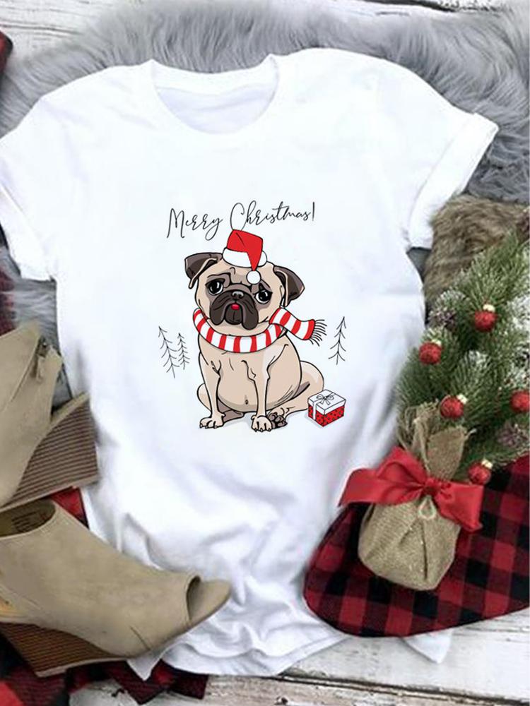 Lovely Merry Christmas Funny Trend T Shirt Women Short-Sleeved Print Tee Shirt Female Trend Clothing Women Casual Graphic Tee