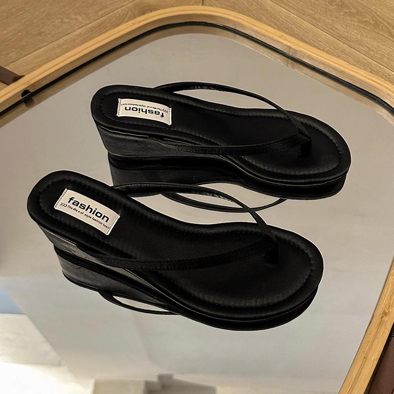 French Wedge Heel Red Flip-flops Fairy Heightening Outer Wear Summer New Temperament Sandals High Heels Sandals