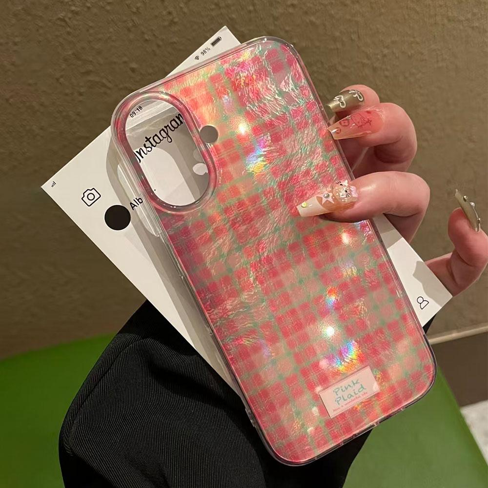 Pink Splicing Grid Pattern Phone Case for Samsung Galaxy A16 A55 A07 A17 A56 A36 A26 A53 A06 A14 A24 A34 A54 A15 A12 A22 Cover