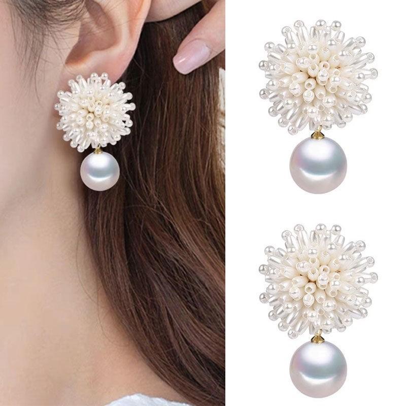 New Baroque Style Handmade Pearl Flower Earrings For Women Statement Ear Studs Jewelry Gift
