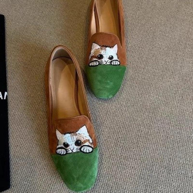 

Мода Роскошь Дизайнерская Мода Женские Ретро Котенок Плоские Одинарные Весенние Слипоны Фасоны Боба Удобная Обувь-Бобы Обувь с Кошачьим Круглым Носком 35