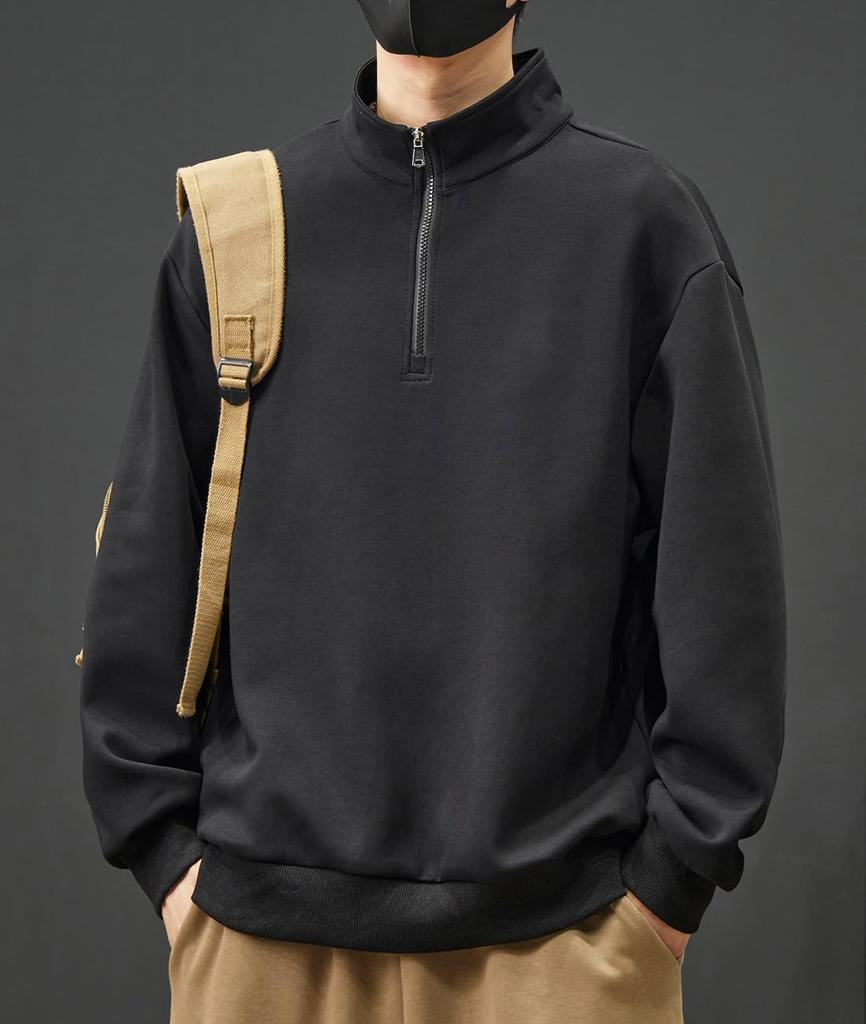 EASTEMPO Long Sleeve Polo Loose Solid Plus Sizes Men's Shirt, Autumn, Fit, Casual, Business, Color, Stylish, (M, Black)
