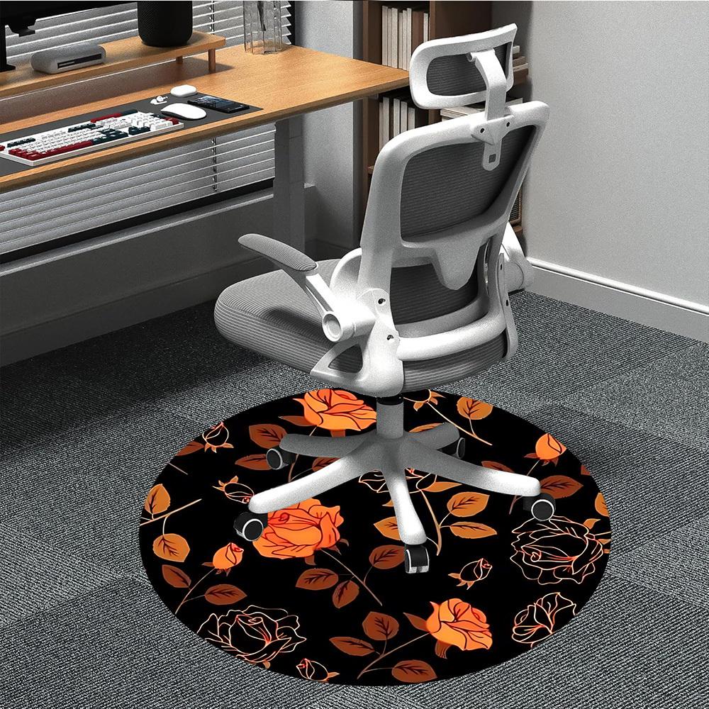 

1PC Orange Rose Pattern Chair Carpet for Office, Indoor Non-Slip Washable Carpet, Soft Comfortable Mat For Office Room yy250930081 80cm by 80cm