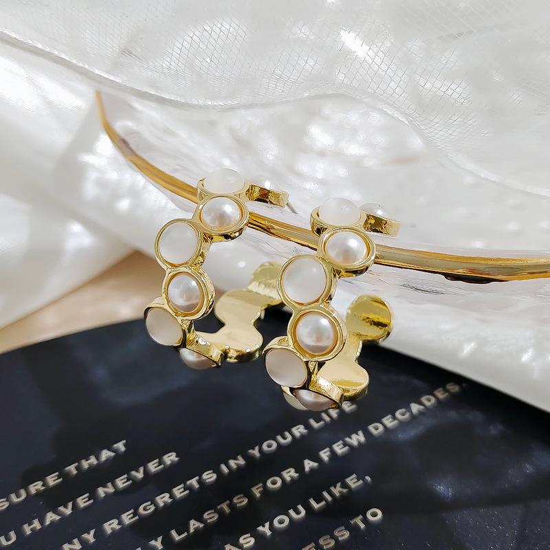 Summer Geometric Pearl Earrings Temperament Opal Earrings Ins Net Red Simple Earrings