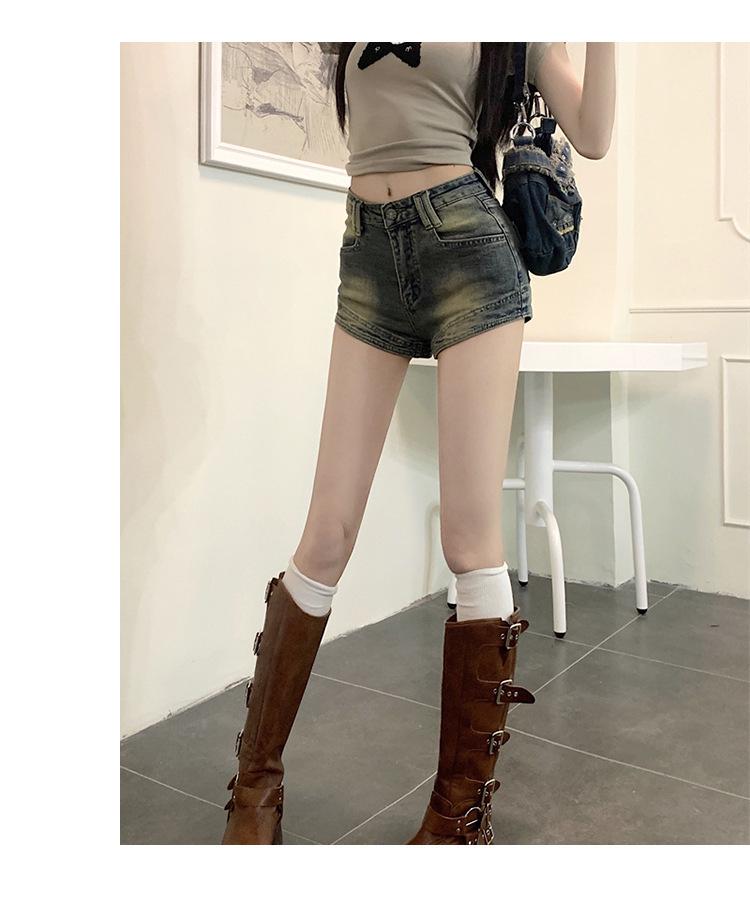 Retro High-Waisted Distressed Denim Shorts for Women - Petite Stretchy Summer Style