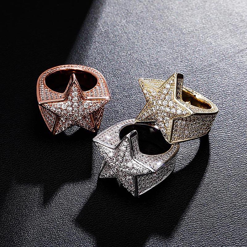 Hip Hop Rock Five Star Rings Men Luxury Women  Zircon Pentagram Rings Women Wedding Party